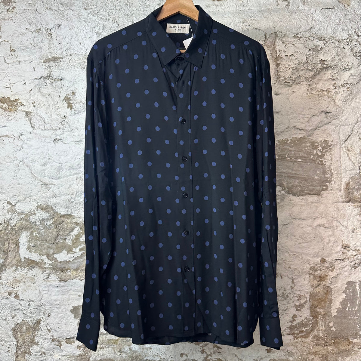 Saint Laurent Polka Dot Black Button Up Shirt Sz XL