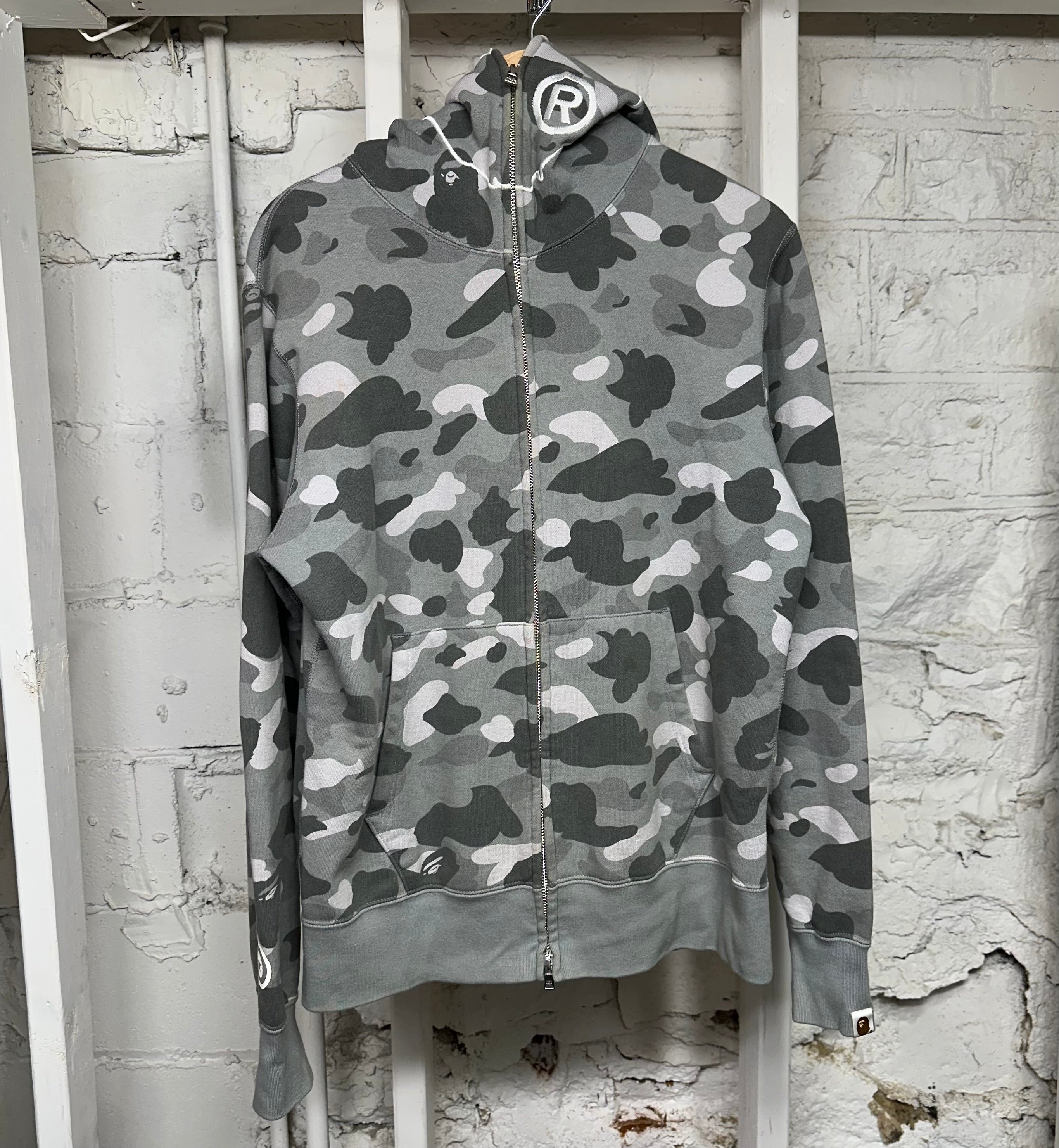 Bape Grey Camo Zip Up Hoodie Sz L