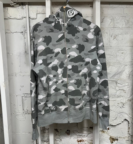 Bape Grey Camo Zip Up Hoodie Sz L