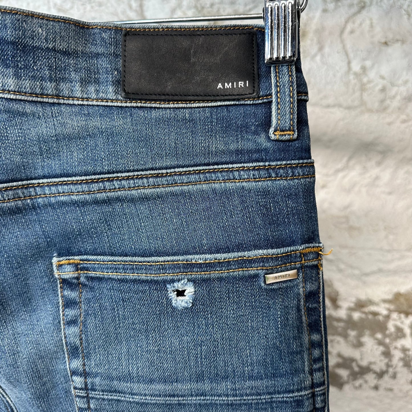 Amiri MX1 Black Leather Dark Blue Denim Jeans Sz 30