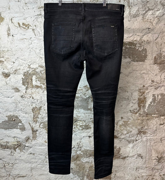 Amiri Knee Rip Plain Faded Black Denim Jeans Sz 38