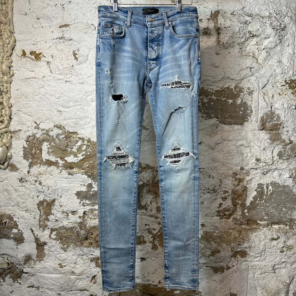 Amiri MX1 Black Paisley Blue Denim Jeans Sz 30