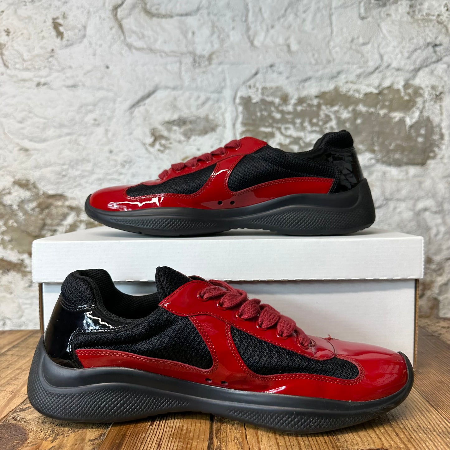 Prada Americas Cup Red Patent Black Sneaker Sz 7.5