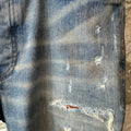 Amiri MX1 Brown Leather Core Logo Blue Denim Jeans Sz 34