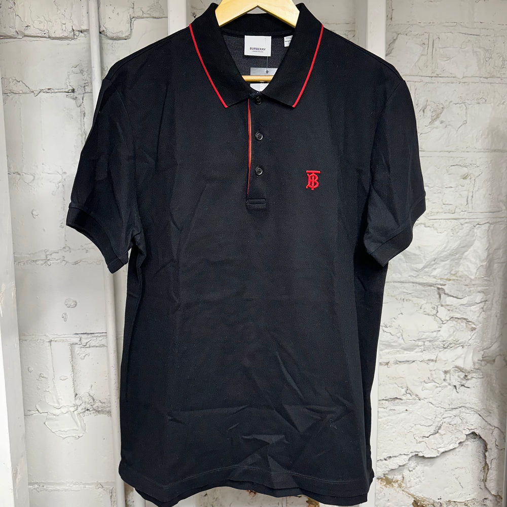 Burberry Red Logo Black Polo Shirt Sz L