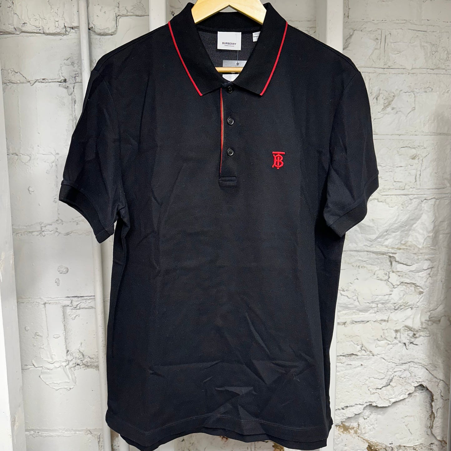 Burberry Red Logo Black Polo Shirt Sz L