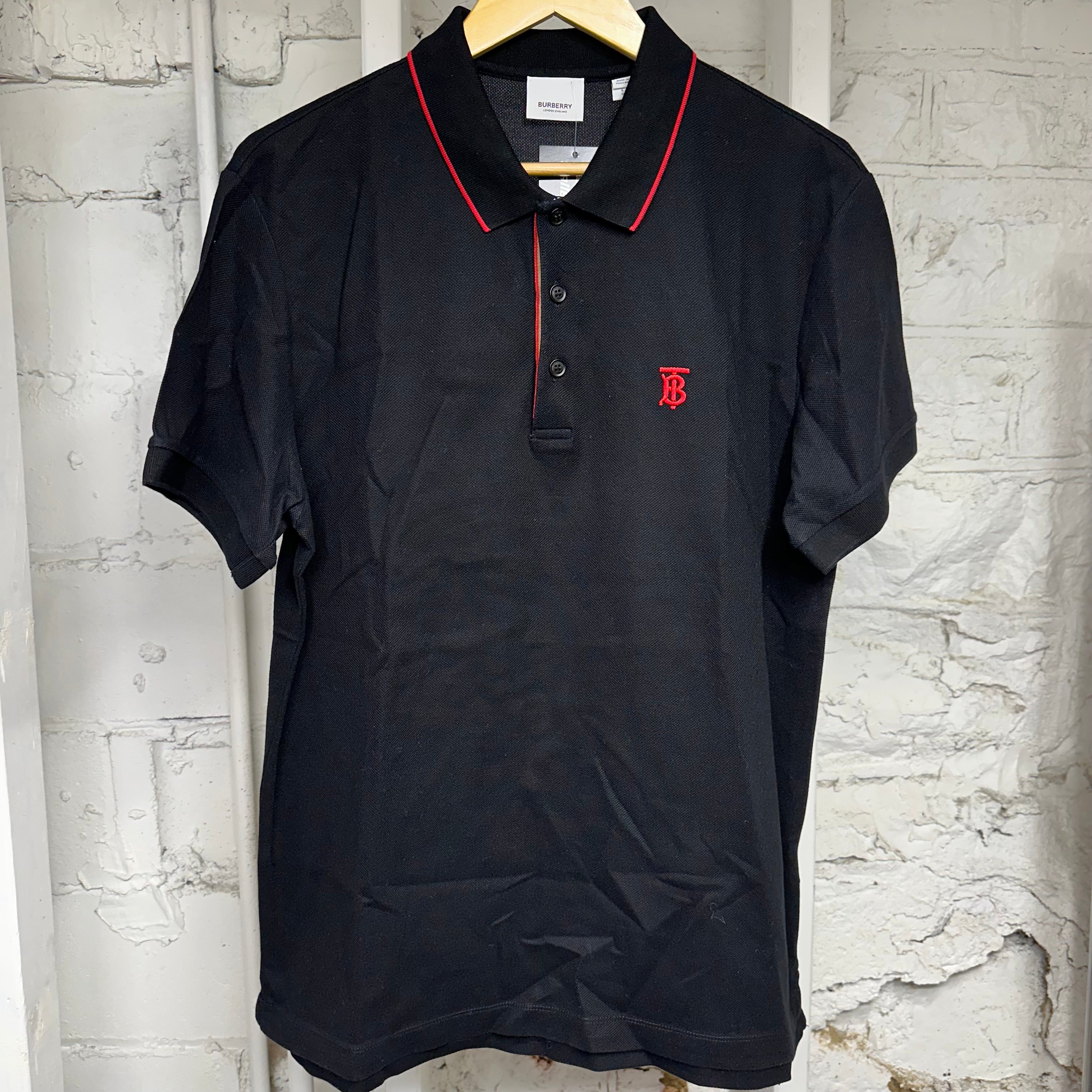 Burberry Red Logo Black Polo Shirt Sz L
