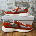 Prada Americas Cup Orange Patent Grey Sneaker Sz 8.5