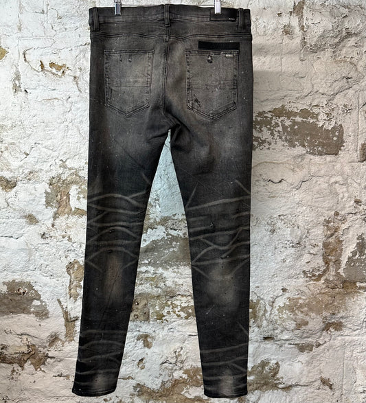 Amiri Air Force Patches Faded Black Denim Jeans Sz 36