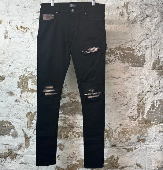 Amiri MX1 Brown Snakeskin Black Denim Jeans Sz 32