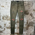 Amiri MX1 Orange Paisley Green Denim Jeans Sz 32