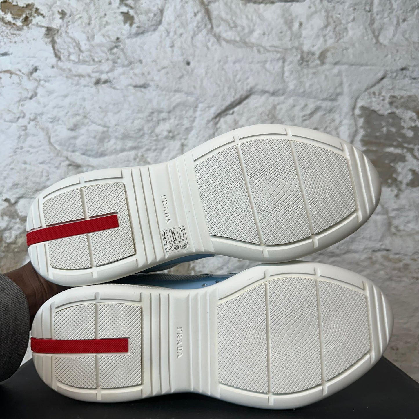 Prada Americas Cup Celeste Argento Patent Sneaker Sz 8 DS