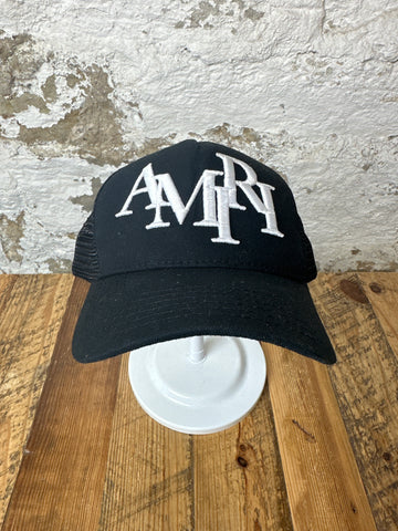 Amiri White Scatter Spell Black Trucker Hat