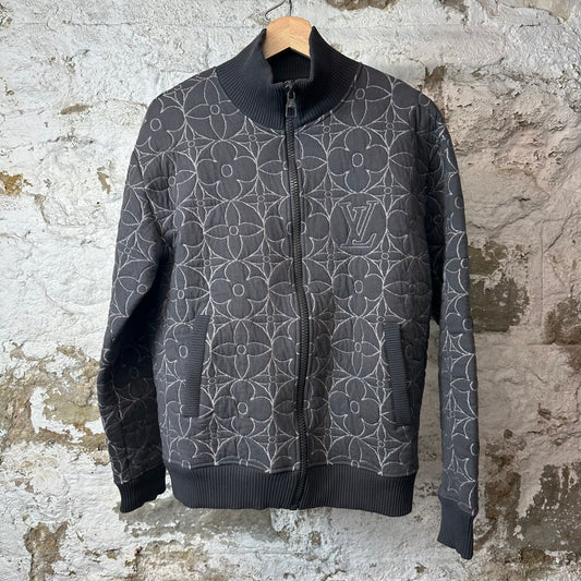 Louis Vuitton Quilted Flower Monogram Grey Zip Up Jacket Sz M