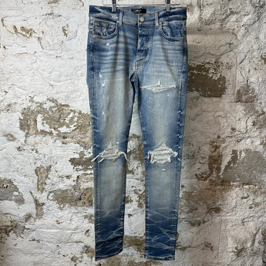 Amiri MX1 Blue Paisley Woven Blue Denim Jeans Sz 30