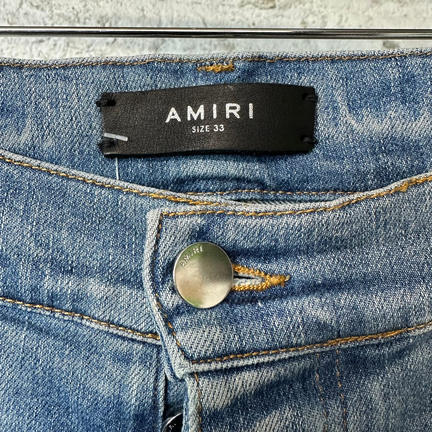 Amiri MX1 Black Leather Blue Denim Jeans Sz 33