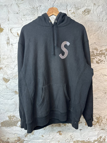 Supreme Rhinestone S Logo Black Hoodie Sz L