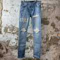 Amiri MX1 Cream Woven Core Logo Blue Denim Jeans Sz 30
