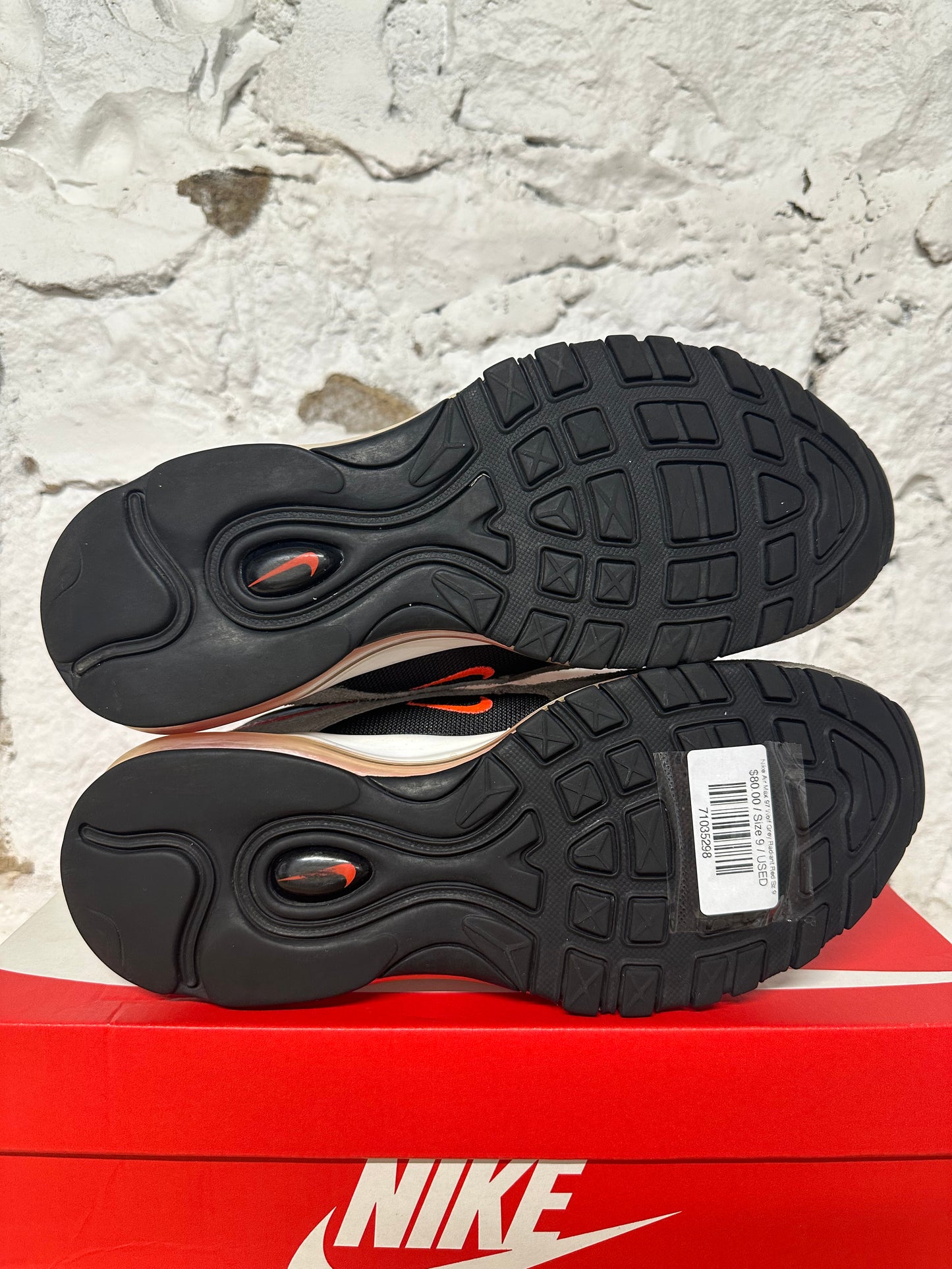 Nike Air Max 97 Wolf Grey Radiant Red Sz 9