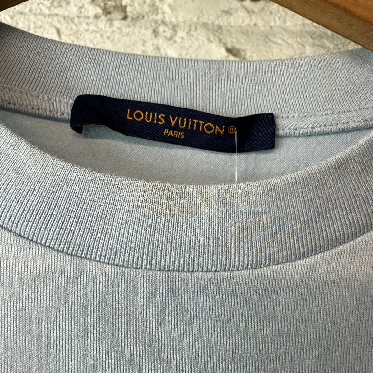 Louis Vuitton Embossed Logo Light Blue T-Shirt Sz S