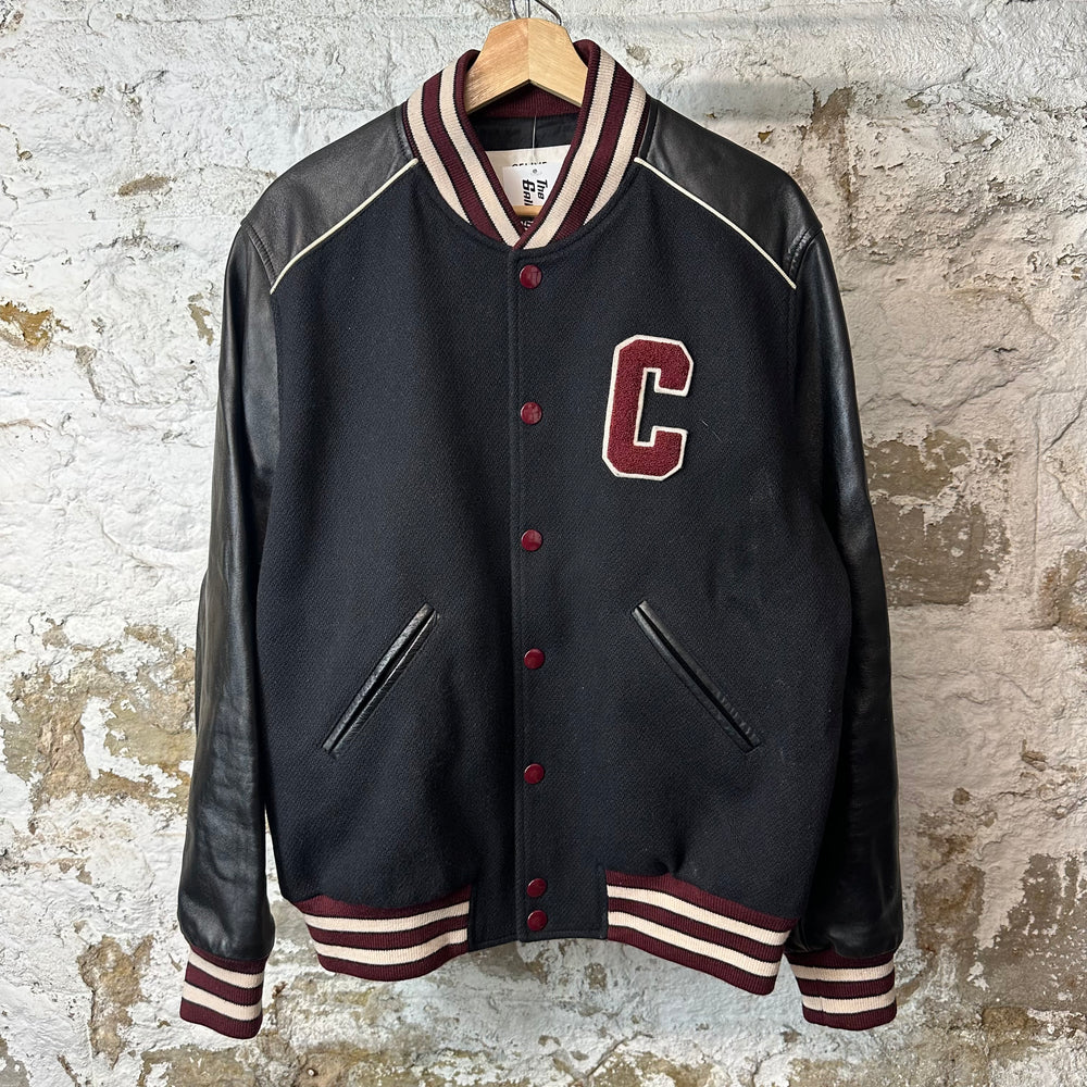 Celine Burgundy C Logo Leather Wool Teddy Jacket Black Sz L (52)
