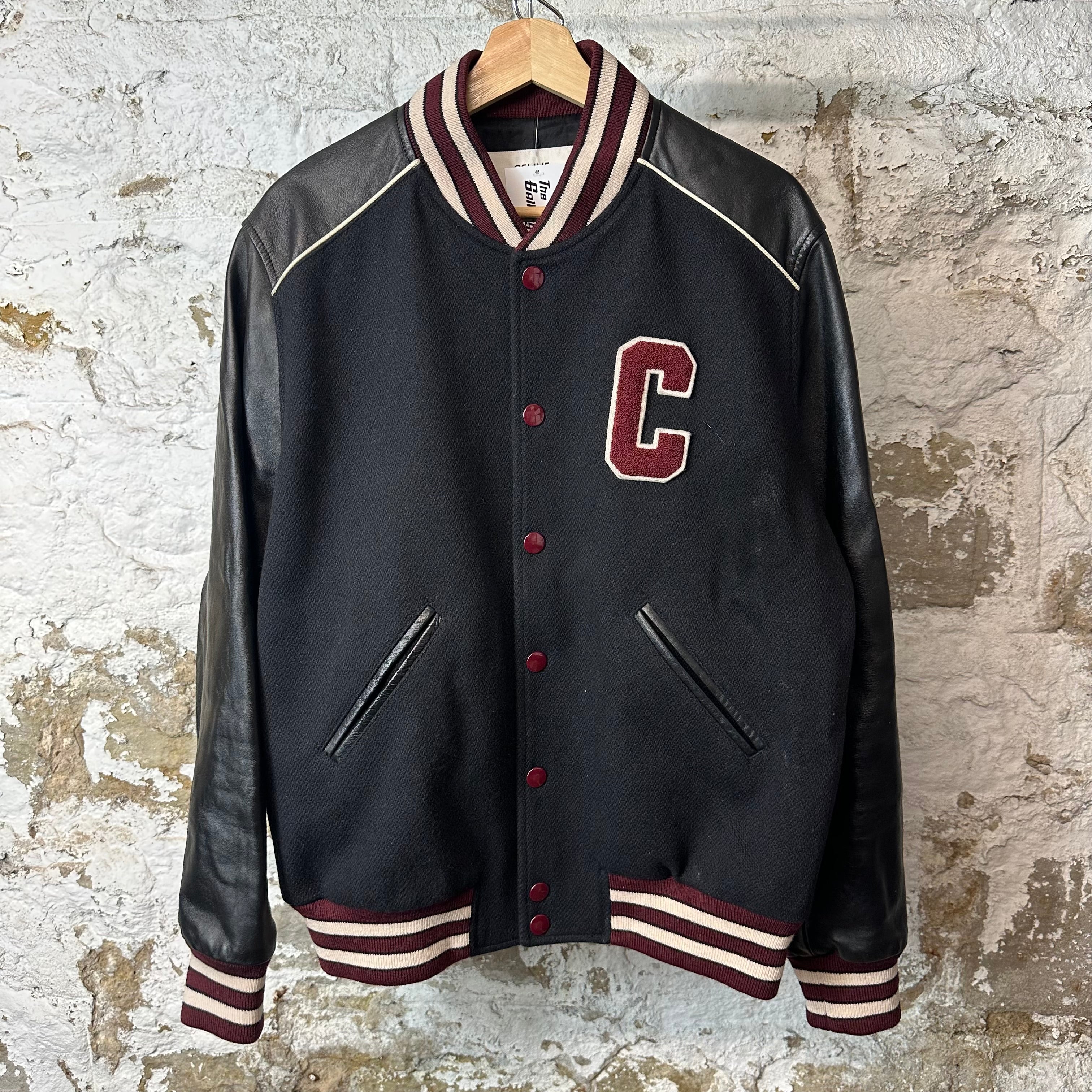 Celine Burgundy C Logo Leather Wool Teddy Jacket Black Sz L (52)
