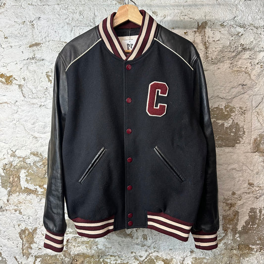 Celine Burgundy C Logo Leather Wool Teddy Jacket Black Sz L (52)