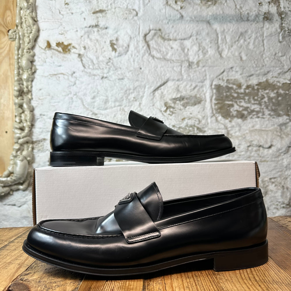 Prada Brushed Leather Black Loafer Sz 13