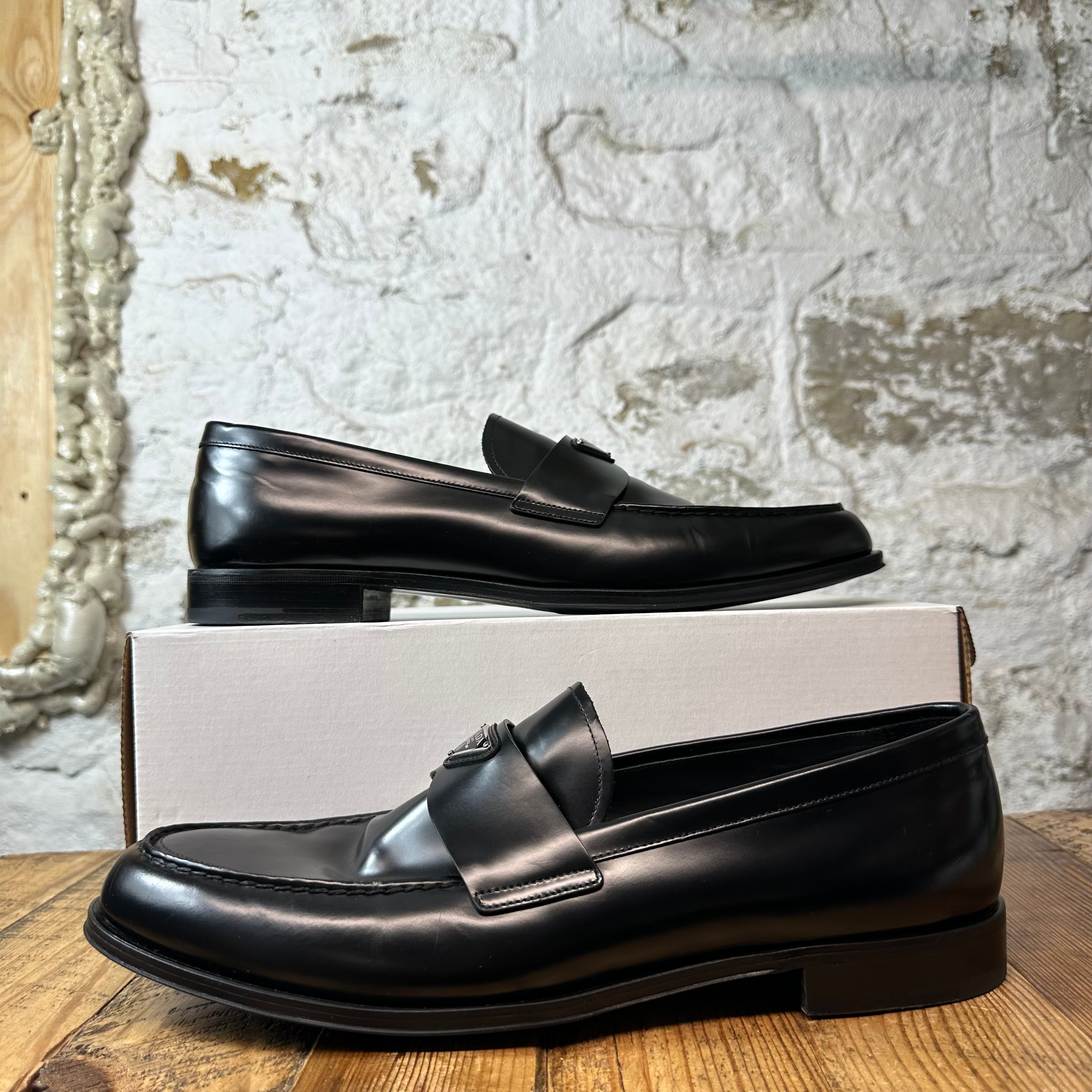 Prada Brushed Leather Black Loafer Sz 13
