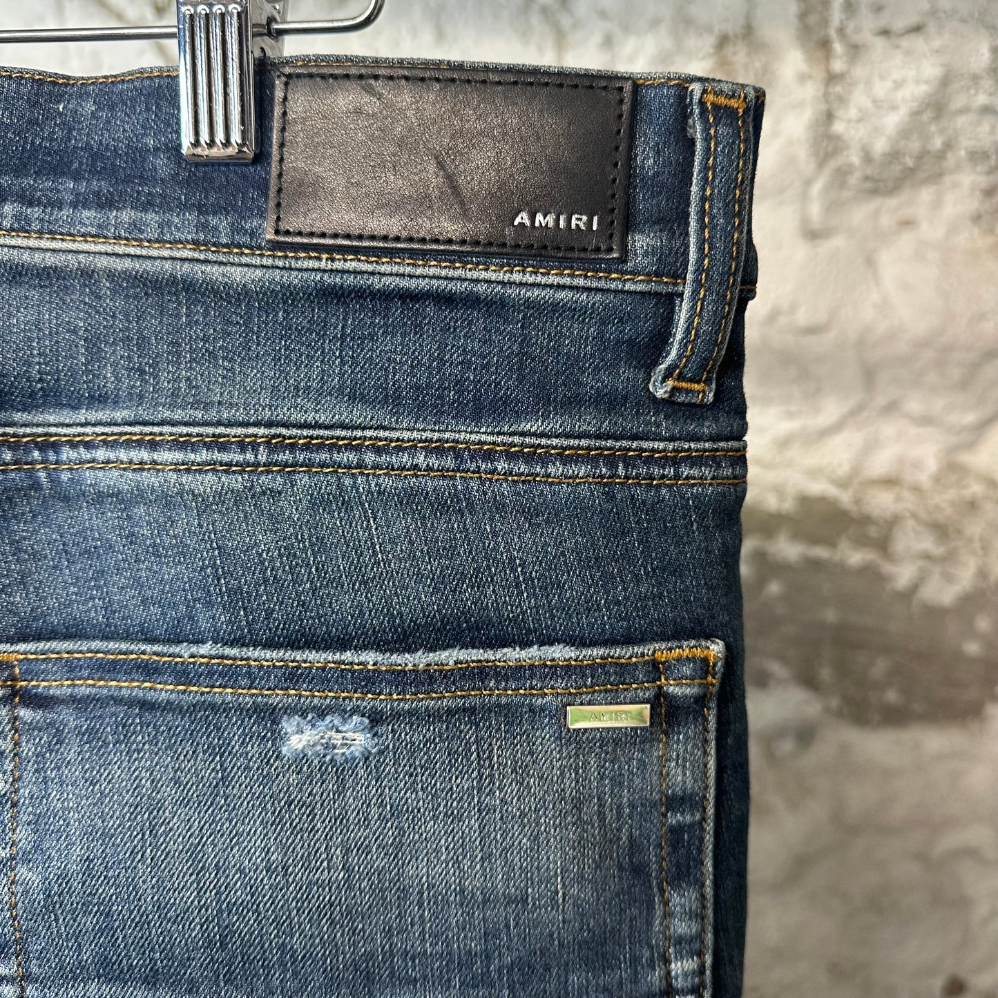 Amiri MX1 Orange Suede Dark Blue Denim Jeans Sz 34