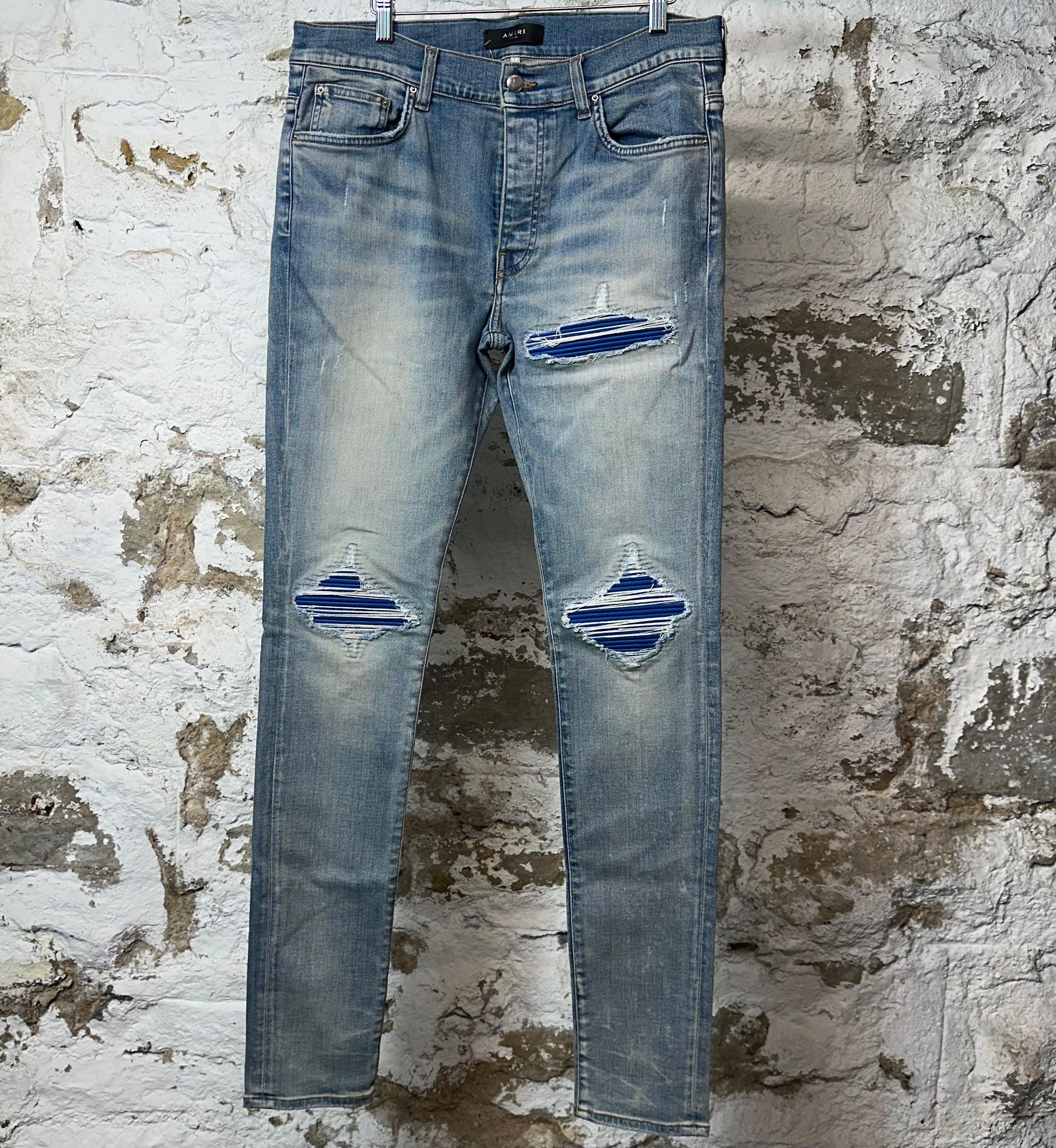 Amiri MX1 Blue Suede Blue Denim Jeans Sz 34