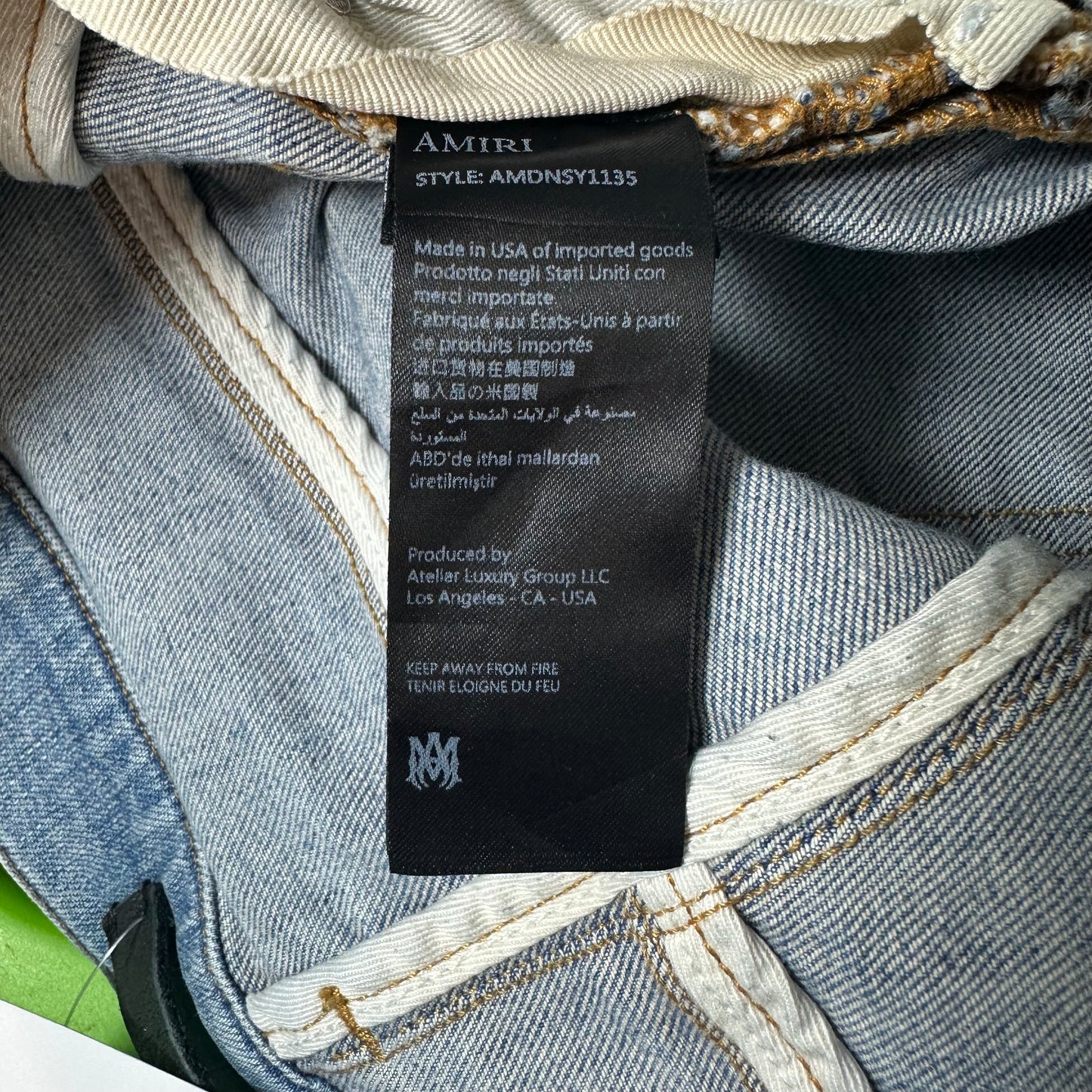 Amiri MX1 Green Suede Blue Denim Jeans Sz 32