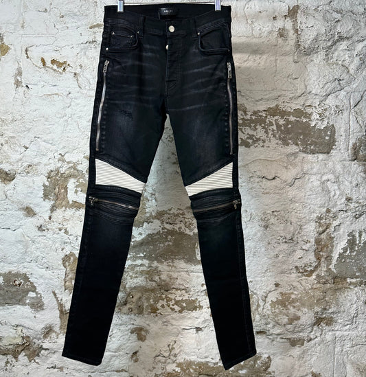 Amiri MX2 White Leather Black Denim Jeans Sz 28