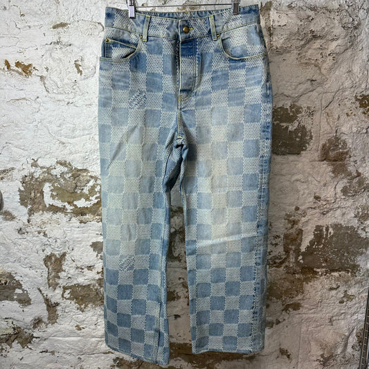 Louis Vuitton 3D Damier Blue Denim Flare Jeans Sz 31