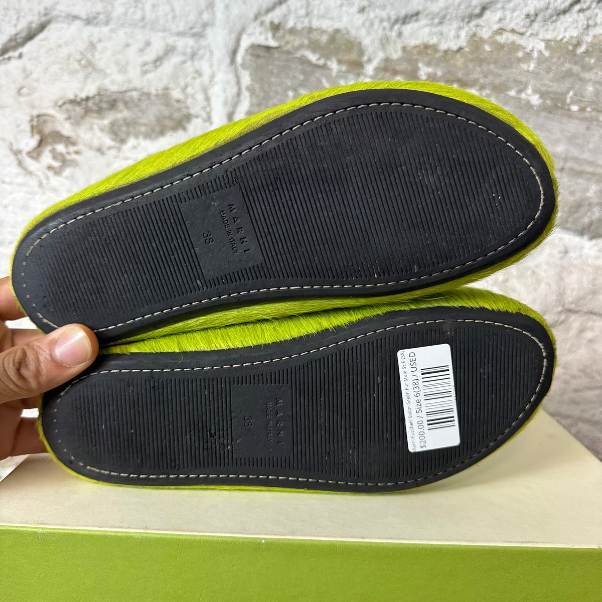 Marni Fussbett Sabot Green Fur Mule Sz 6 (38)
