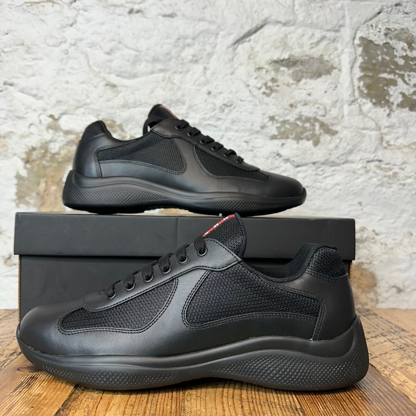 Prada Americas Cup Nero Leather Sneaker Sz 8 DS