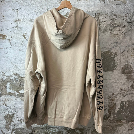 Balenciaga BB Embroidered Logo Beige Hoodie Sz L