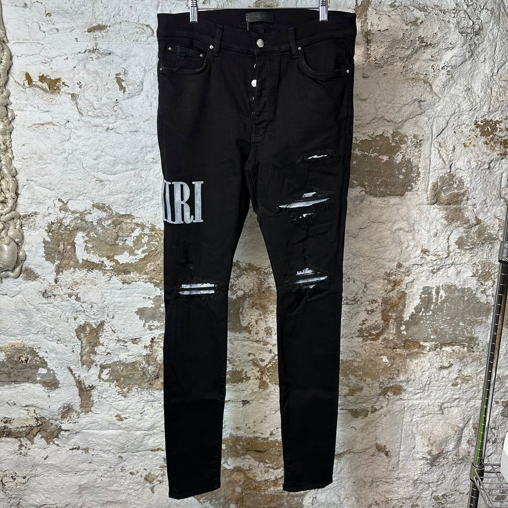 Amiri Blue Tie Dye Core Logo Black Denim Jeans Sz 34