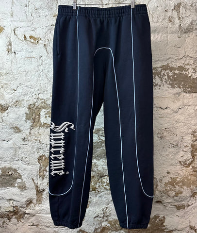 Supreme Piping Spellout Sweatpants Navy Sz L