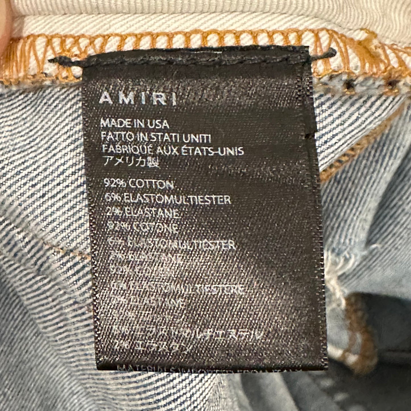 Amiri MX1 Tie-Dye Patches Blue Denim Jeans Sz 31