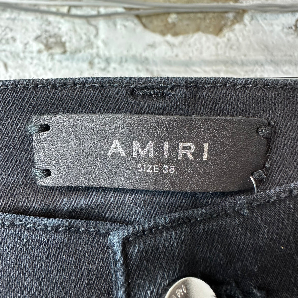 Amiri MX1 Camo Patch Black Denim Jeans Sz 38