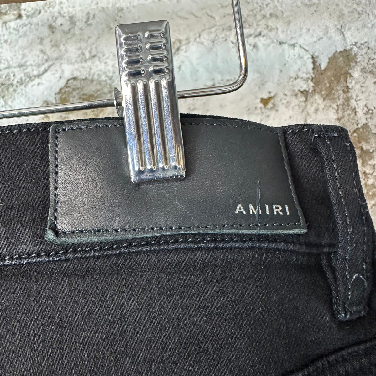 Amiri MX1 Black Leather Black Denim Jeans Sz 32