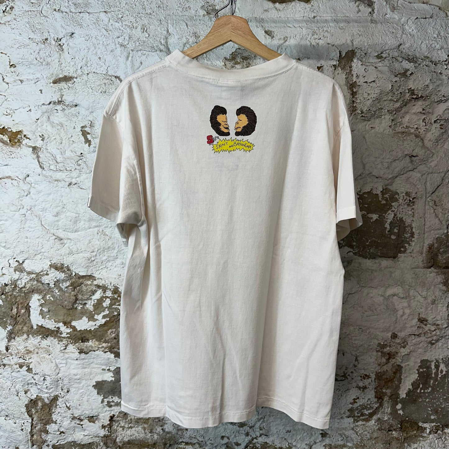 Saint Michael Bape Heaven and Hell White T-Shirt Sz S