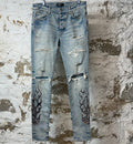 Amiri Paisley Flames Blue Denim Jeans Sz 32