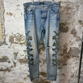 Amiri Green Camo Bones Blue Denim Jeans Sz 40