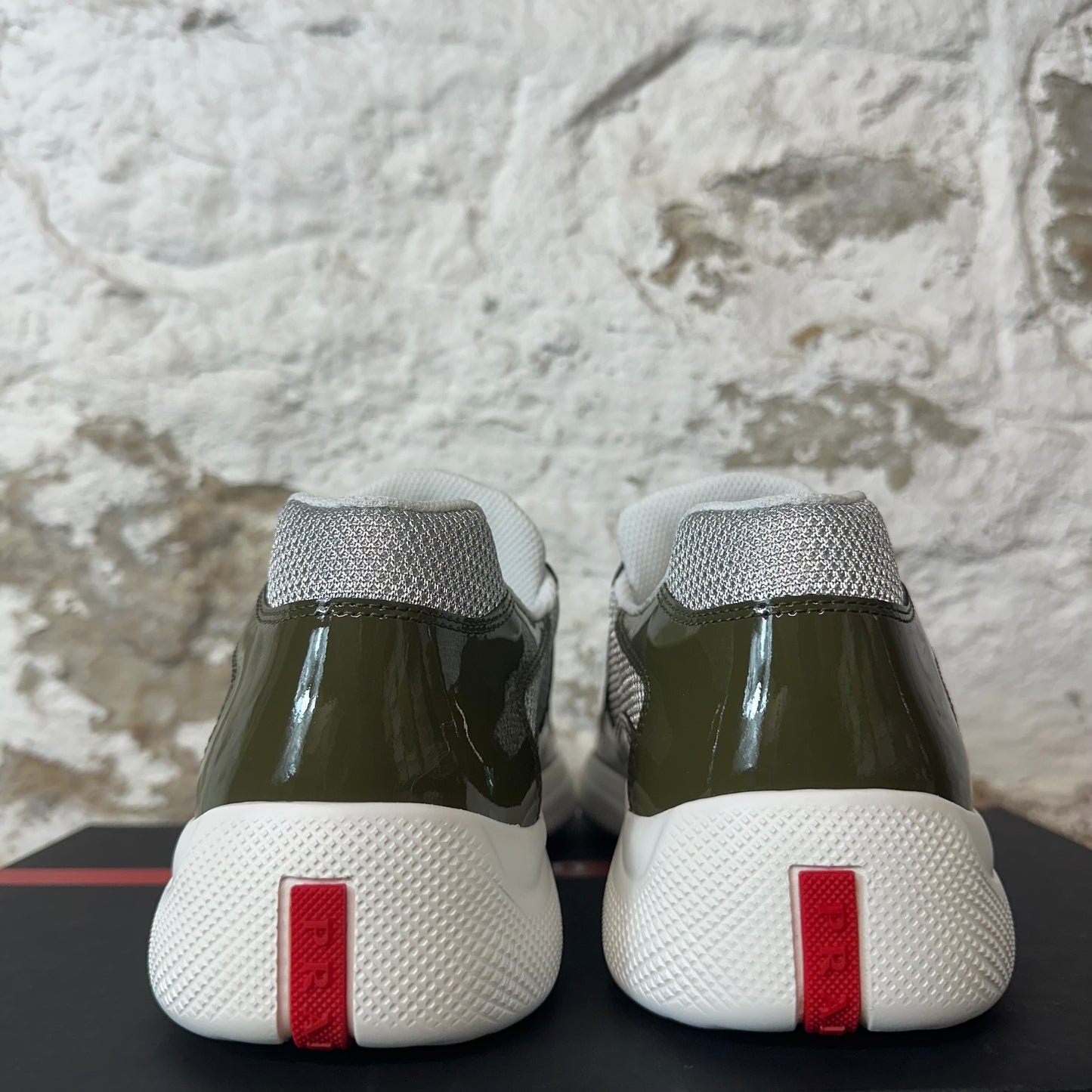 Prada Americas Cup Loden Argento Patent Sneaker Sz 9 DS