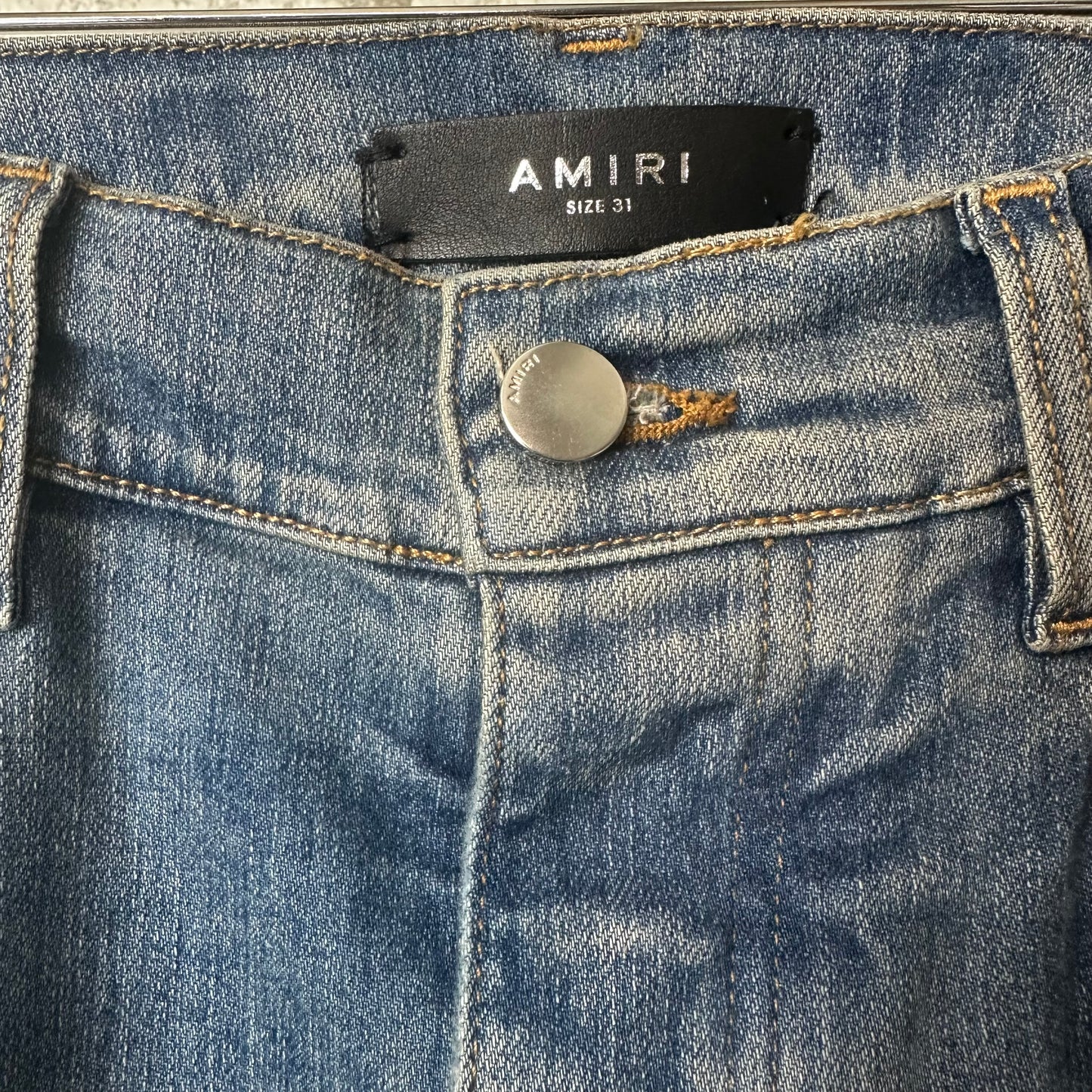 Amiri Green Camo Bones Blue Denim Jeans Sz 31