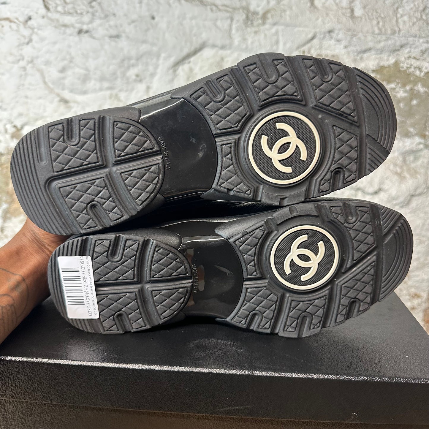 Chanel CC Black White Trainer Sneaker Sz 7.5 (40.5)
