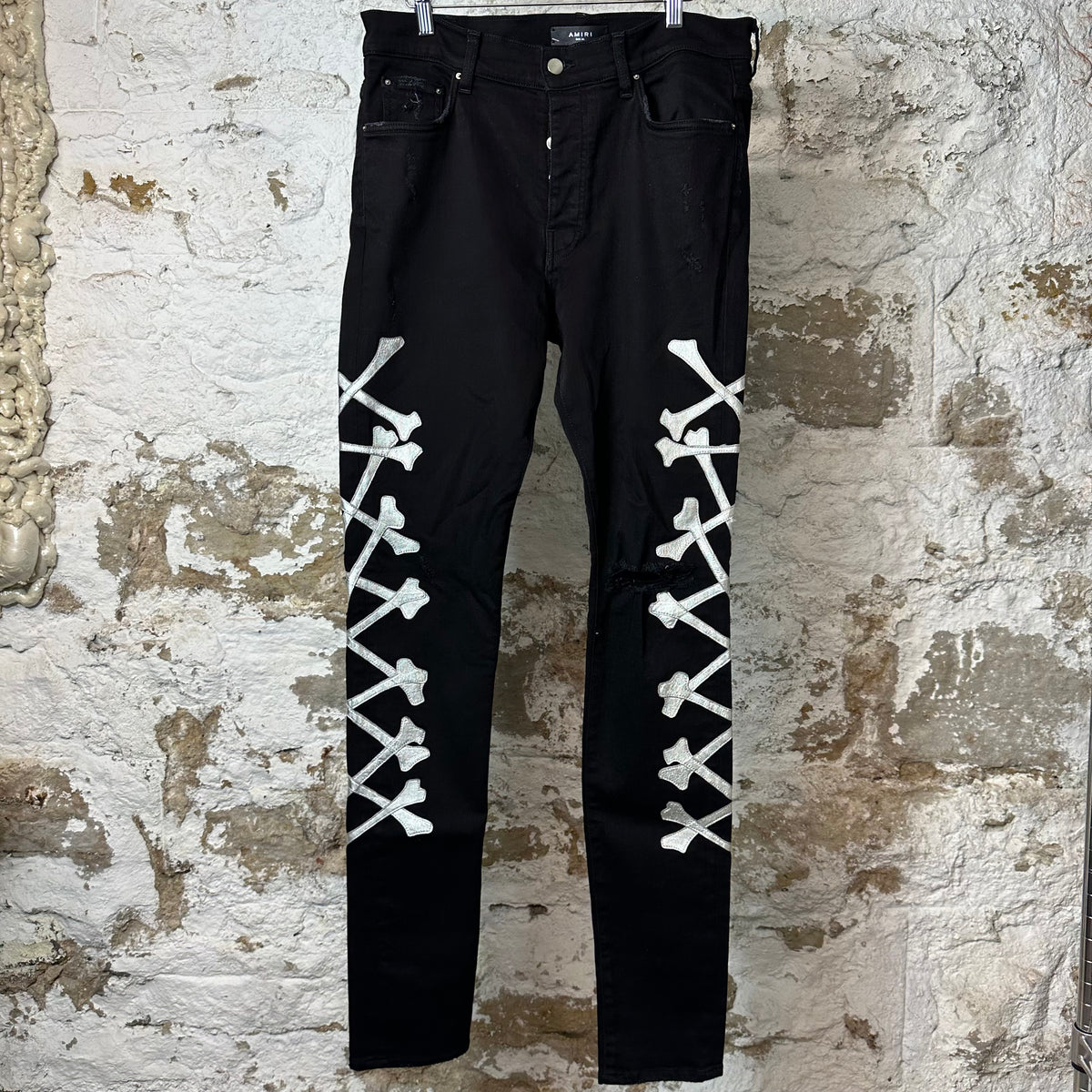 Amiri Silver Bones Black Denim Jeans Sz 36