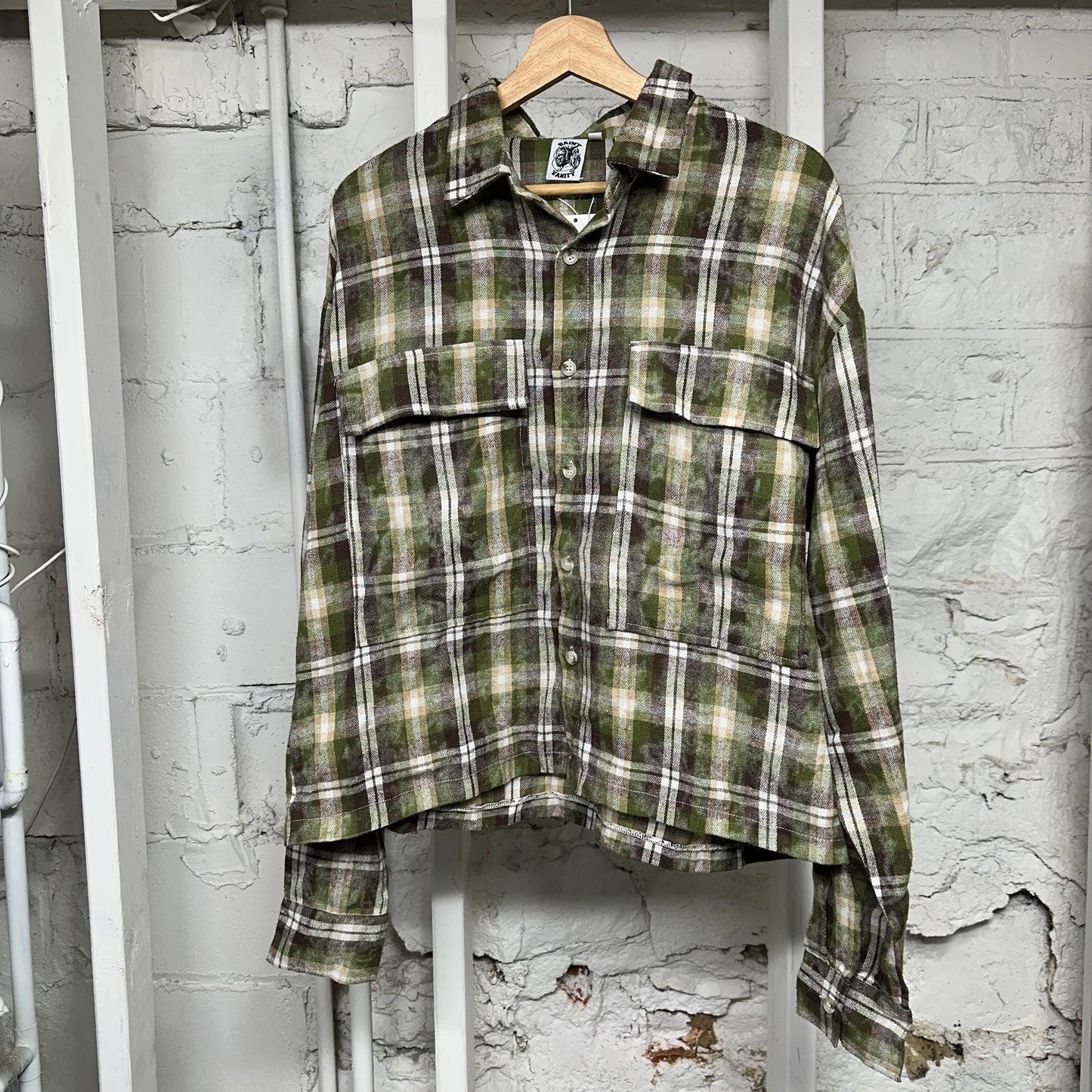 Saint Vanity Green Brown Plaid Flannel Sz S